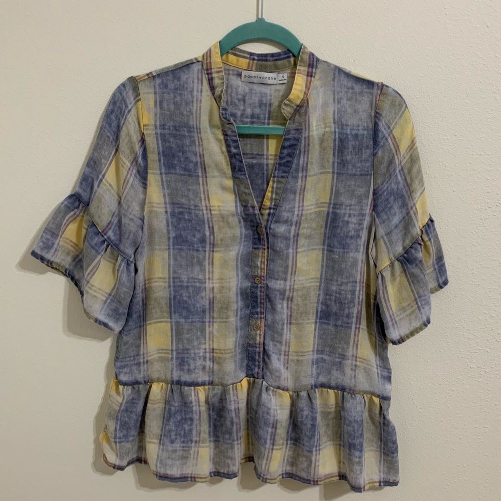 Yellow and Blue Plaid Ruffle Top